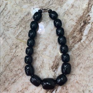 Chunky Black beaded Necklace, Sterling Clasp